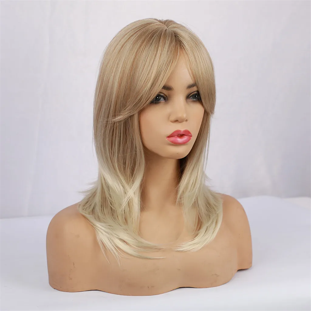 

20inch Elegant Lady Friendly Straight Layered Cosplay Wig with Bangs Blonde