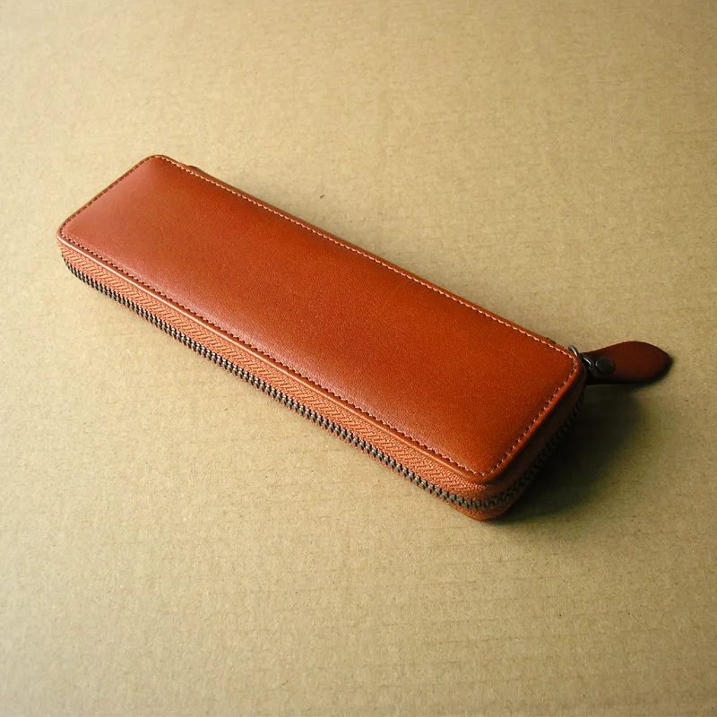 Пенал из натуральной кожи на молнии для ручек и документов держатель большой