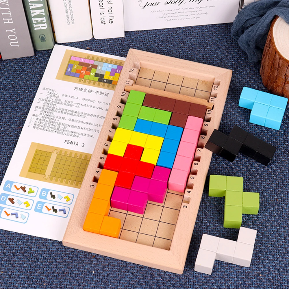 

Wooden Blocks Puzzle Brain Teasers Toy Building Blocks Game Colorful Wood Puzzles Intelligence Educational Gift