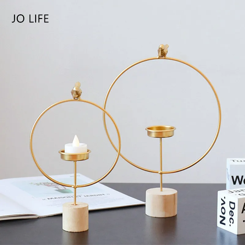 

JO LIFE Nordic Bird Pattern Iron Candlestick Geometric Tealight Circle Candle Holder Ornament Wedding Home Decoration