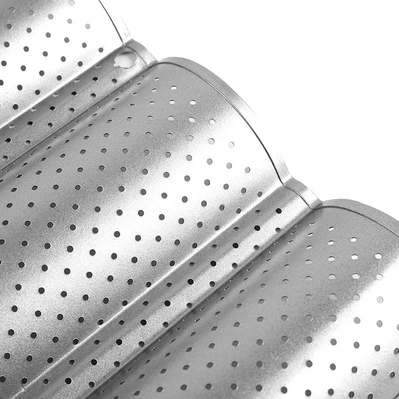 2-Piece French Bread Baking Pan Non-Stick Perforated Rectangular 4 Wave Wavy Leaf Mold |