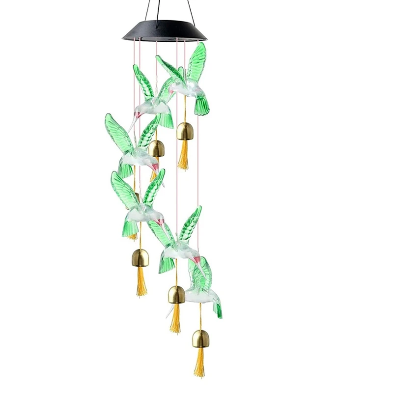 

Solar Bird Wind Chimes Lights with Bell,Outdoor Color Changing RGB LED Hanging Lights,for Garden,Yard Decor,Etc