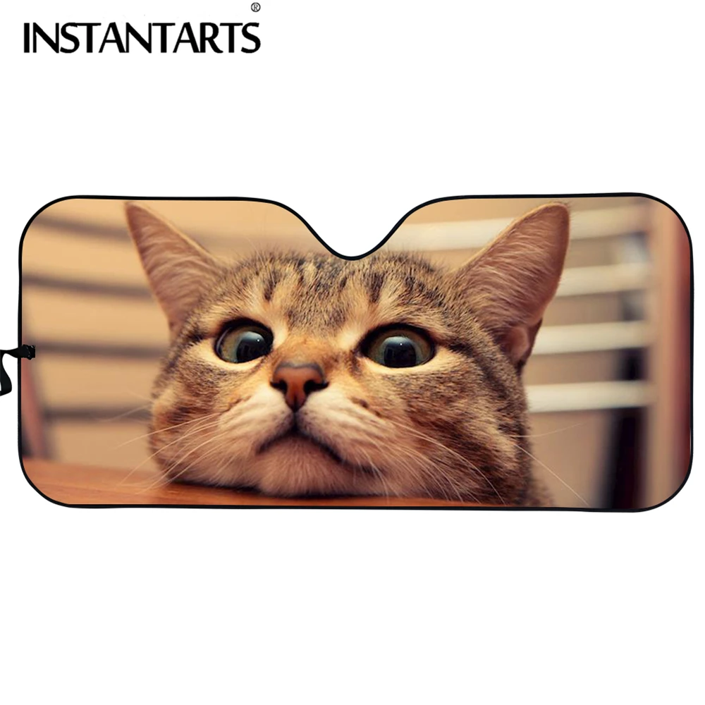 

INSTANTARTS Cute Cat Face Pattern Windshield Sunshade Fit Universal Car Summer Auto Protector Car Accessories