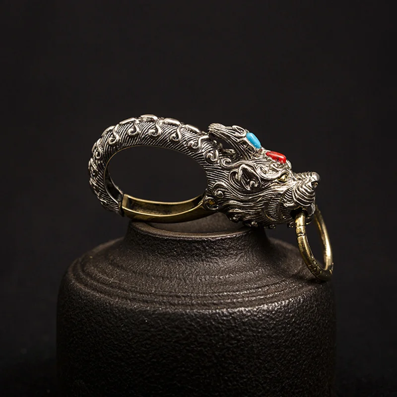 Латунный брелок в виде головы дракона с красными глазами китайский фэн-шуй на