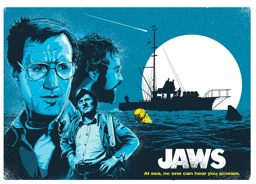 Шелковый плакат JAWS 1 картина на стену 24x36 дюймов | Дом и сад