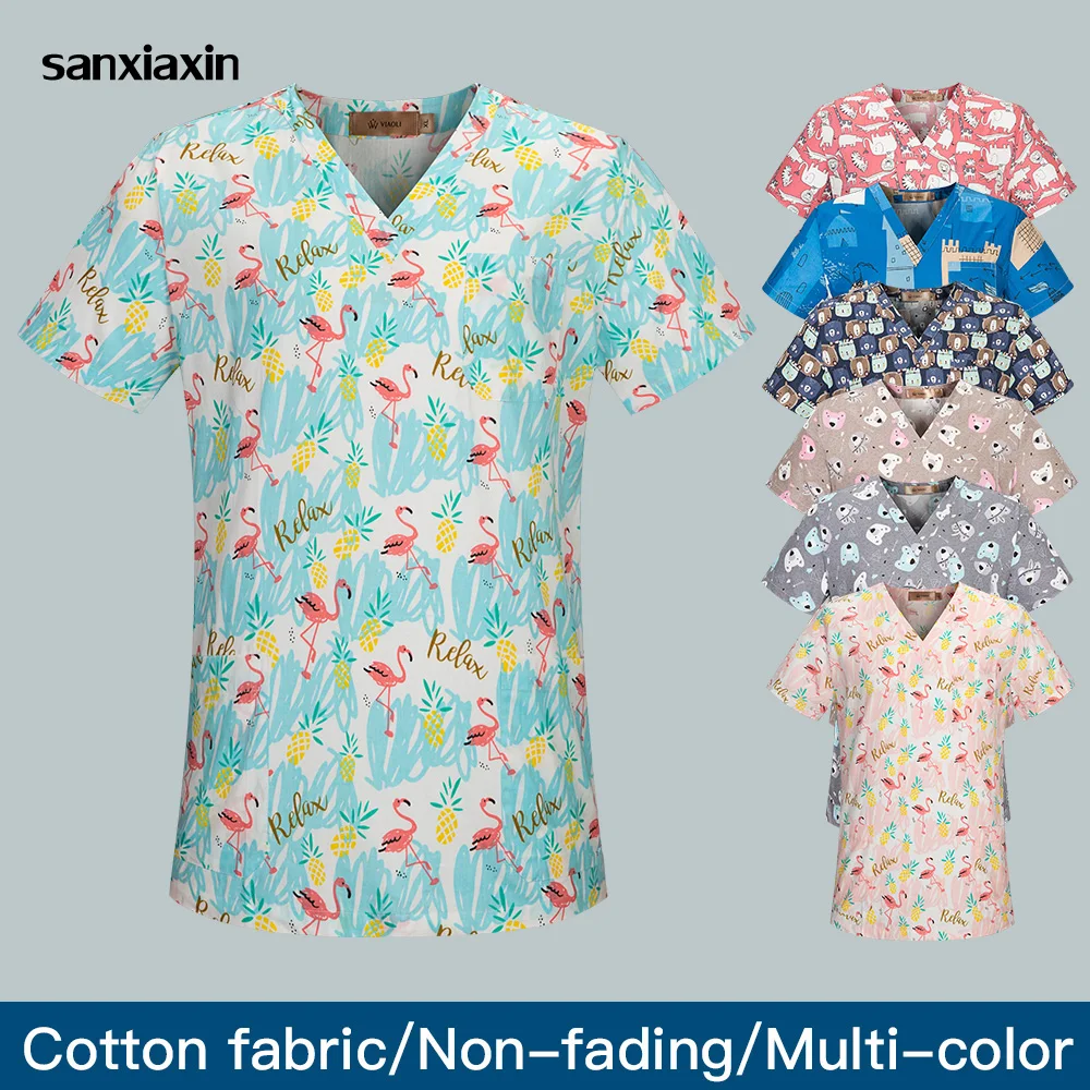 

sanxiaxin Flamingo printing spa uniform beauty salon nursing uniform lab uniform pet shop Scrub uniform salon care Work clothes