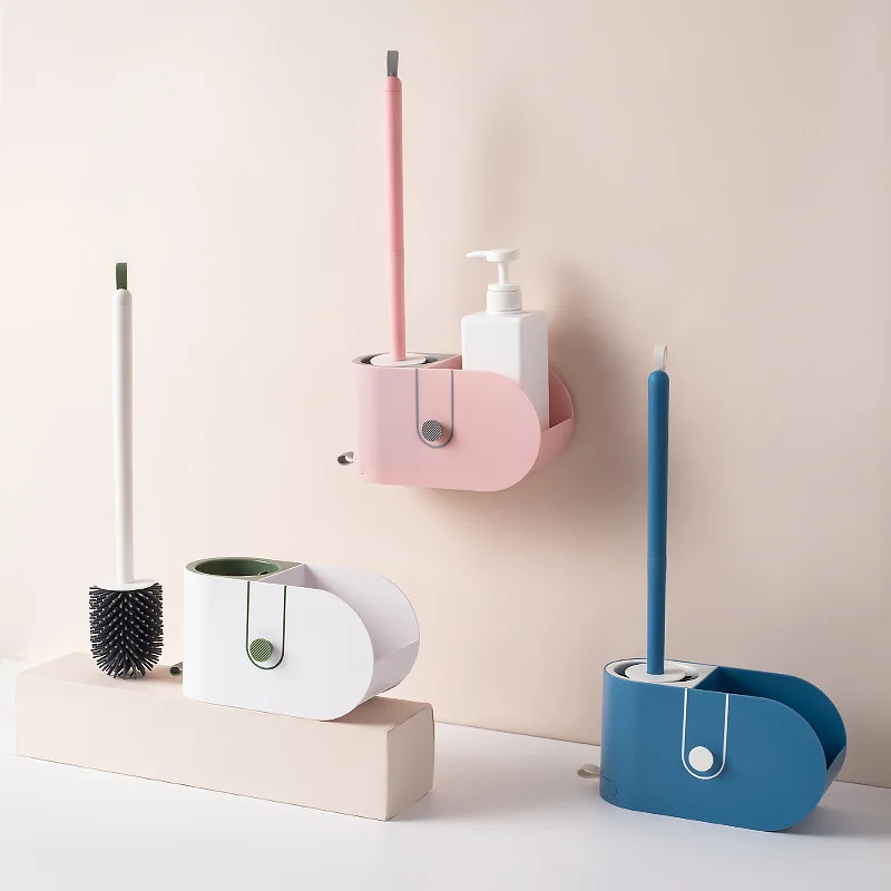 

Punch-Free Wall-Mounted Silicone Toilet Brush No Dead Corners Cleaning Multi-Function Shelf Bathroom Accessories WC Accessories