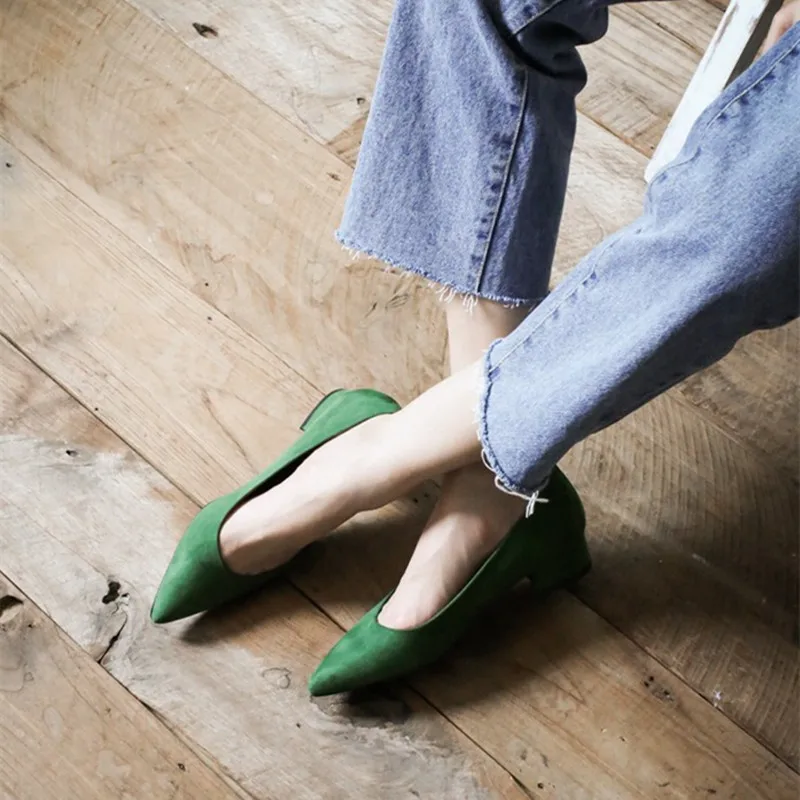 

New candy color pointed toe thick heel single shoes shallow mouth suede mini low heel women's shoes