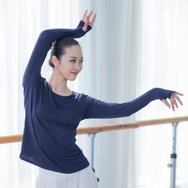 

Modern dance costume suit dance shirt long sleeves slim body exercise clothes female adult yoga clothes square dance clothes