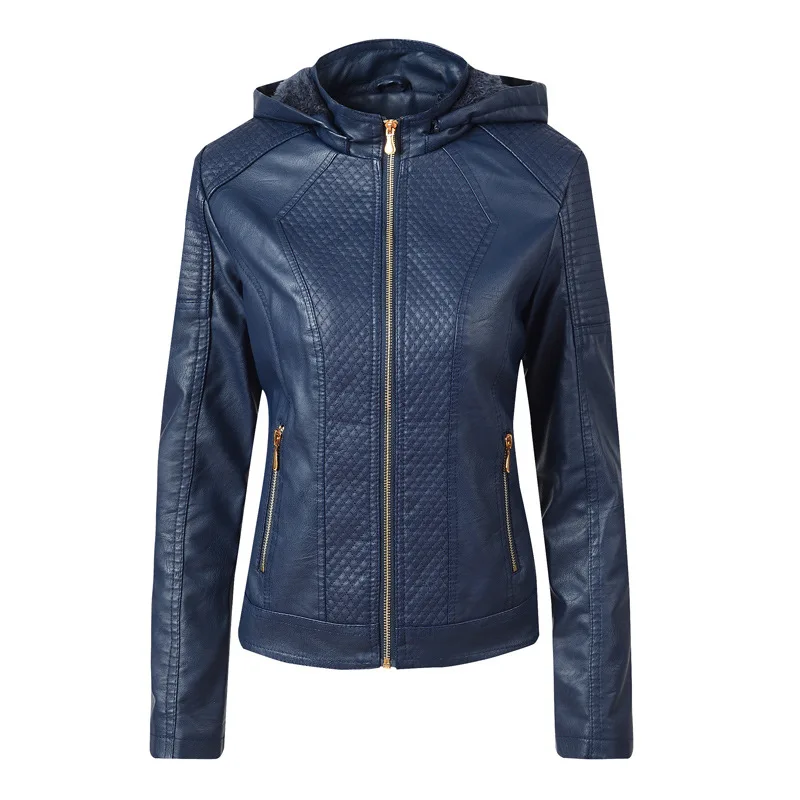 Осень г. Тонкий пояс мотоциклетная куртка Chaqueta Mujer со съемным капюшоном из искусственной кожи женские зимние теплые флокированные верхняя одежда WWP224