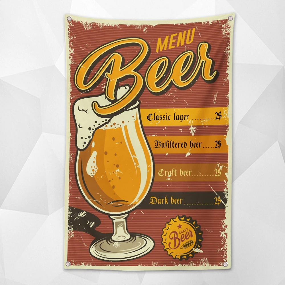 

MENU BEER Vintage Beer Day Flag Wall Chart Deluxe Indoor Outdoor Banner Retro Oktoberfest Decoration Tapestry Canvas Painting