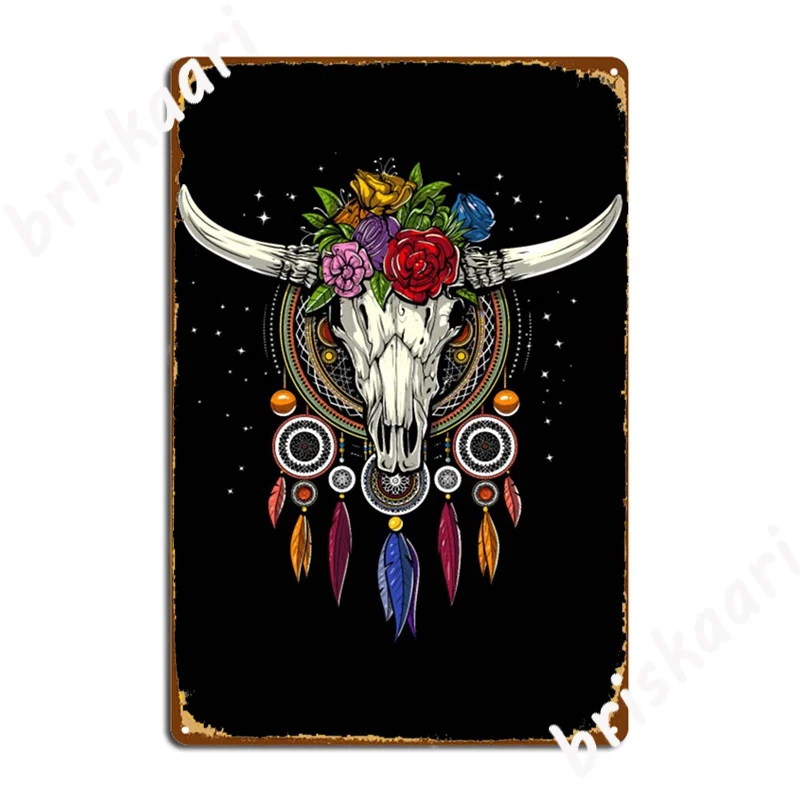 Floral Cow Skull Metal Signs Design Club Kitchen Wall Decor Tin sign Posters