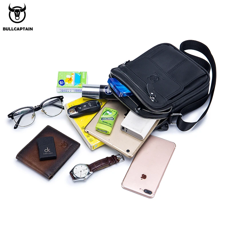 BULLCAPTAIN Men's Genuine leather Top layer cowhide business casual one-shoulder messenger bag Shoulder bag 016