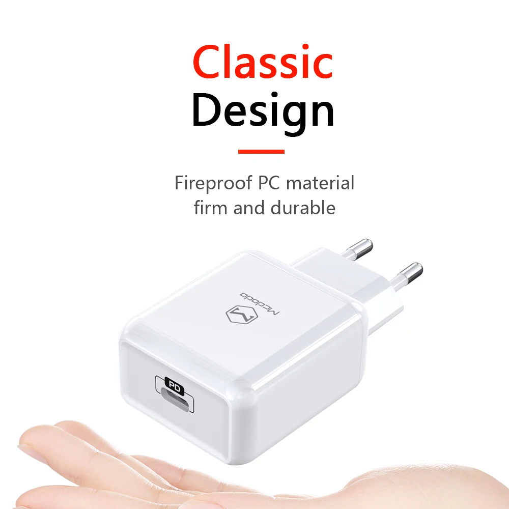Сетевое зарядное устройство Mcdodo с USB Type C и поддержкой быстрой зарядки 18