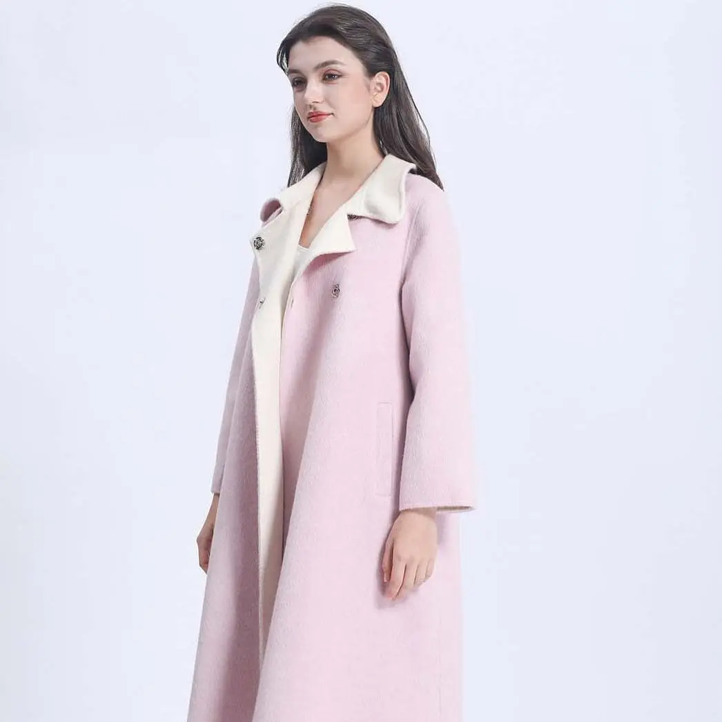 

Fashion Women Cashmere Wool Coat Beautiful Fox Fur Scarf Autumn Winter Elegant Trench Wool Coat