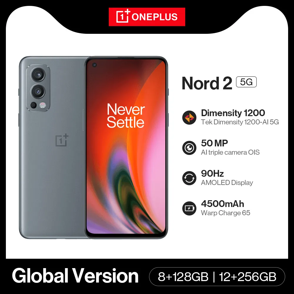 Смартфон глобальная версия OnePlus Nord 2 128 ГБ/256 ГБ MTK Dimensity 1200AI 6 43 дюйма 90 Гц AMOLED
