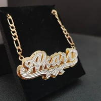 custom name necklace stainless steel figaro chain personalized name with heart 3d double pendant necklace for women gifts