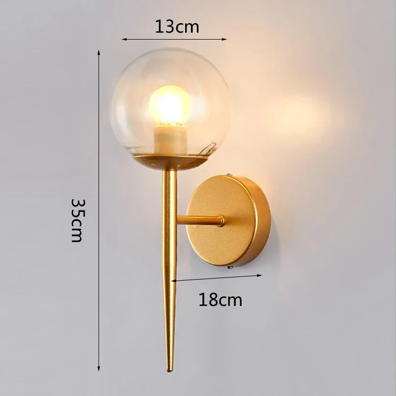 

Нордический минималистичный светодиодный настенный светильник E27 прикроватный для гостиной лестницы балкона молочно-белый/прозрачный стеклянный шар прикроватный настенный светильник