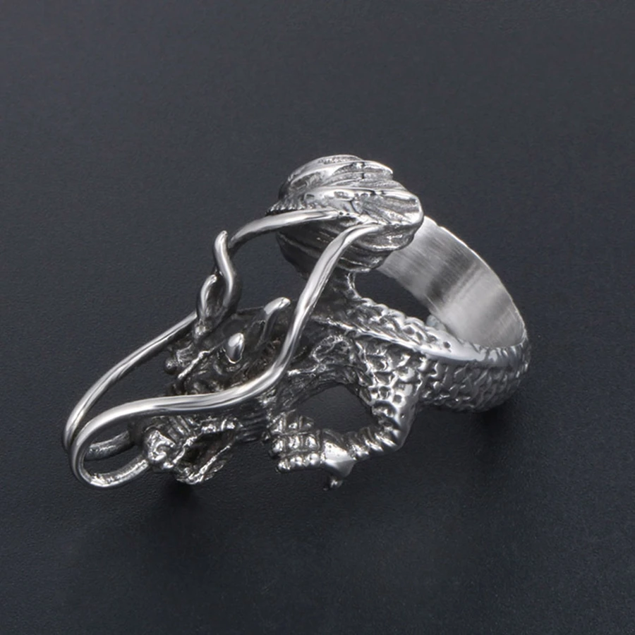 Кольцо Hemiston в стиле панк с головой летающего дракона кольцо из титановой стали