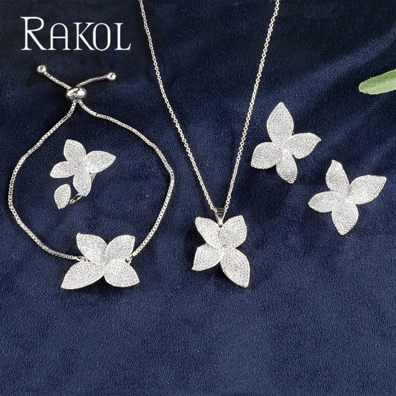 Роскошные кубические циркониевые серьги RAKOL с микрозакрепкой цветов кольцо