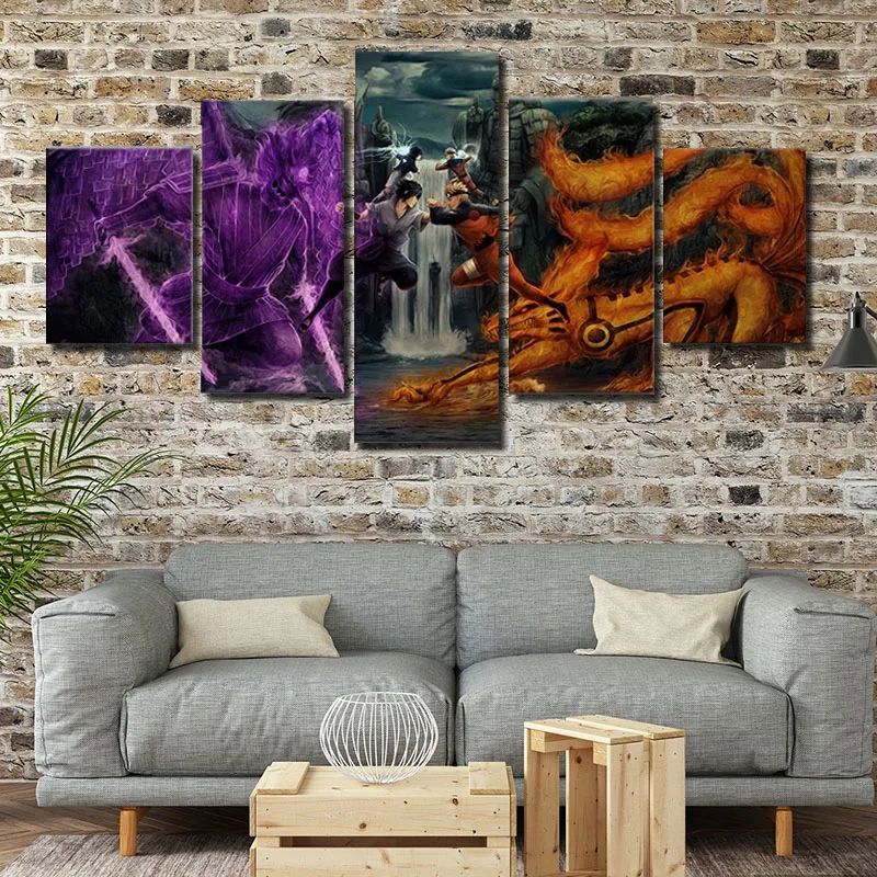 

5 Pieces Uchiha Sasuke Modern Japanese Anime Naruto Canvas Art Posters And Prints Living Room Home Wall Decoration Frame Cudros