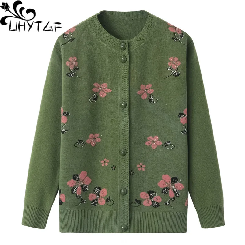 Женский свободный свитер UHYTGF Повседневный Кардиган с круглым вырезом и бусинами