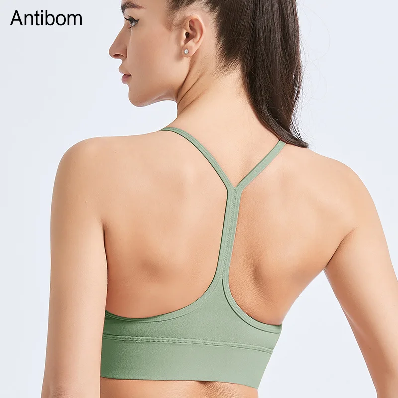 

Antibom Strapty Sports Bra with Pad Shockproof Low Cut Crop Top Summer Fitness Underwear Workout Running Yoga Breathable Solid