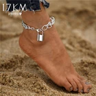 17 км Gothtic большой цепочка Сандалеты с перепонкой на лодыжке в стиле панк для женщин; Серебряные Цвет толстый браслет-цепочка на лодыжку для ног точного длительного цепи браслеты ювелирные изделия