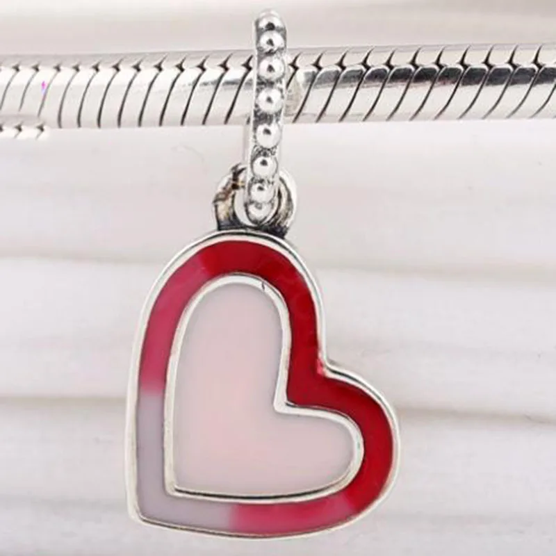 

100% 925 Sterling Silver Charm Creative Pink Love Pendant Fit Pandora Women Bracelet & Necklace Diy Jewelry