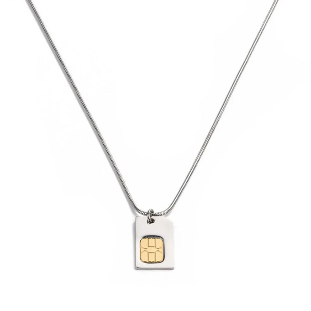 

Stainless Steel Minimalism SIM Card Men Hip Hop Pendant Necklace Fashion Jewelry Gift For Him with Snake Chain