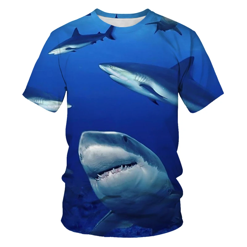 

Summer outdoor leisure fishing great white shark T-shirt 3D printing underwater world fish paradise men's T-shirt short sleeves