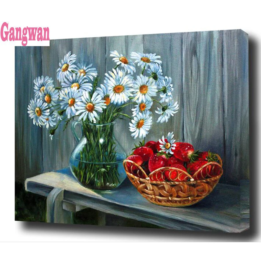 Алмазная живопись маленькая белая Маргаритка клубника полный набор