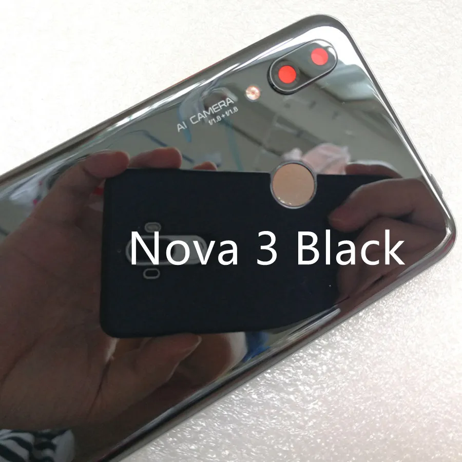 Nova 3 Black Крышка батареи для huawei Nova 3 Задняя стеклянная задняя дверь корпус чехол для huawei Nova 3i крышка батареи с объективом камеры Замена - Color: Nova 3 Black