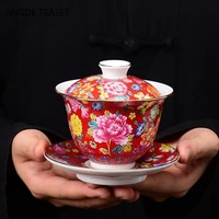 jingdezhen exquisite pastel tea tureen handmade gaiwan ceramics tea bowl chinese tea set accessories household drinkware 200ml