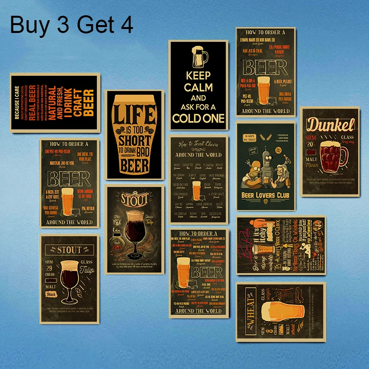 

A4 Beer Recipe Map Retro Kraft Paper Poster Home Decoration Painting Vintage Wall Art Sticker Picture Bar Room Cafe House Decor