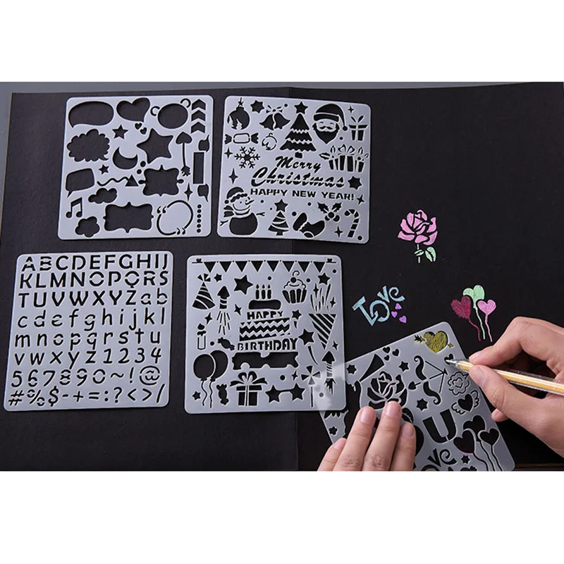 

1/5pcs Theme Lace Ruler Cutout Painting Template Surprise Gift Box Diy Square Handmade Photo Album Graffiti Stencil Decor Supply