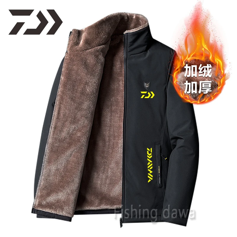 

New Winter Fishing Coat For Men Solid Thicken Thermal Velvet Gamakatsu Fishing Clothing Daiwa Windproof Outdoor Wear Keep Warm