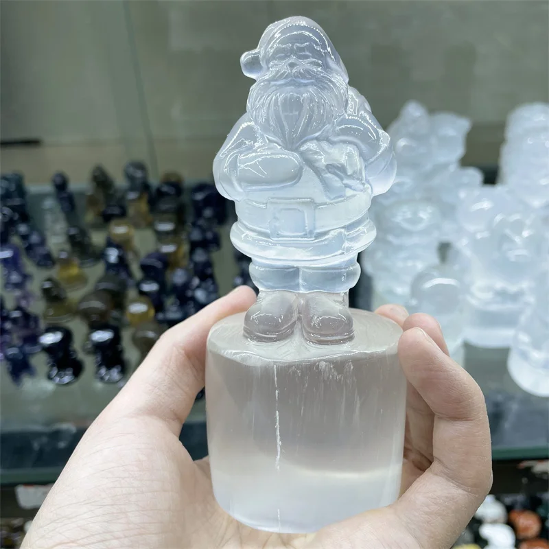 

1PC Natural Selenite Hand-carved Santa Claus Crystal Healing Stone Home Decoration Creative Christmas Gifts For Kids Children