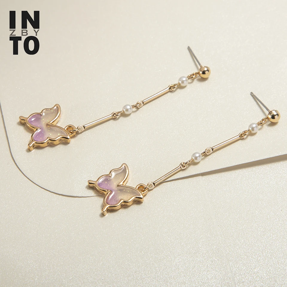 Женские длинные серьги подвески в виде бабочек из эпоксидной