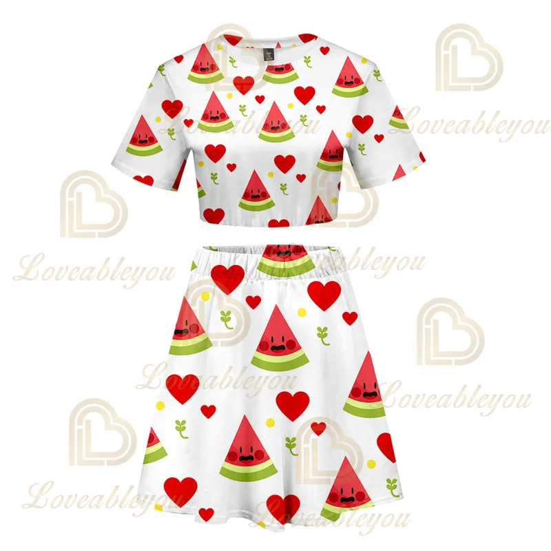 

2021 Fruit Cosplay Costumes Apple Banana Watermelon School Uniforms Clothes Crop Tops Dress Skirt Two Piece Sets