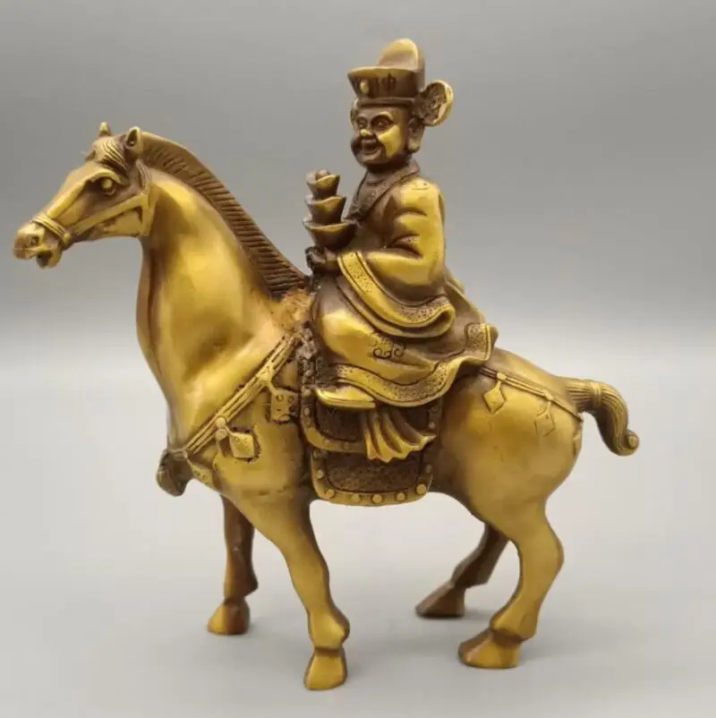 

China brass god of wealth riding horse crafts statue