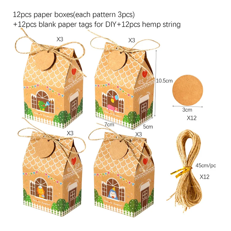 

24 PCS Paper Party Wedding Gift Boxes Kraft Paper Biscuit Candy PVC Window Box Birthday Party Supplies Accessories Packaging Box