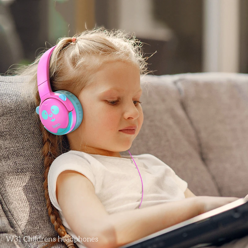 W31 Childrens Wired Headphones With Microphone 85dB Over-Ear Cartoon Headphone 3.5MM Jack for Kids Girls Mobile Phone Gift | Электроника
