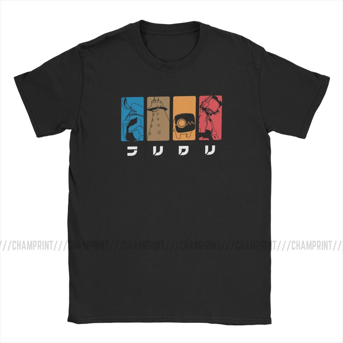 FLCL T-Shirt Men Fooly Cooly Japan Anime Vintage Pure Cotton Tees Round Neck Short Sleeve T Shirt 4XL 5XL Clothing | Мужская одежда