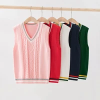 girls sweaters sleeveless pullover sweater for boys knitted vest school uniform children v neck waistcoat knitted cotton clothes