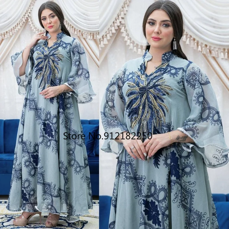 Марокканский кафтан Дубай мусульманское женское платье абайя вышитые блестками