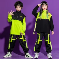 kid hip hop clothing sweatshirt top streetwear tactical cargo pants sleeveless jacket vest for girls boys dance costume clothes