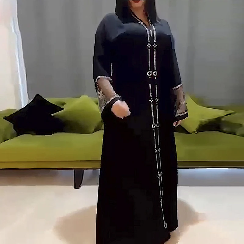 Халат женский двухслойный со стразами, модный длинный кардиган в мусульманском стиле, юбка-абайя, вечерние нее платье в исламском стиле, бол...