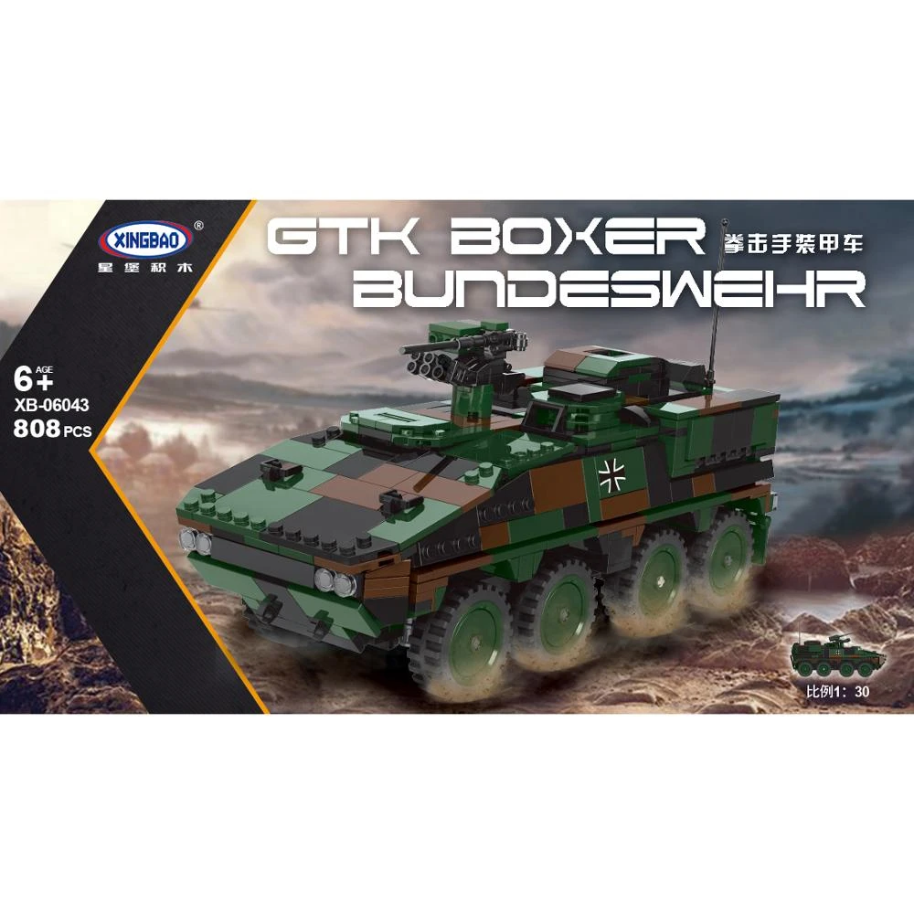 XINGBAO 06043 Военная серия 808 шт. GTK BOXER модель бронированного автомобиля строительные