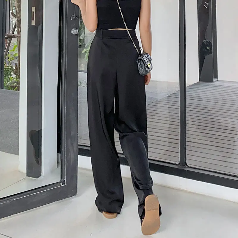 Широкие брюки с поясом и высокой талией женские офисные Костюмные 2021 размера